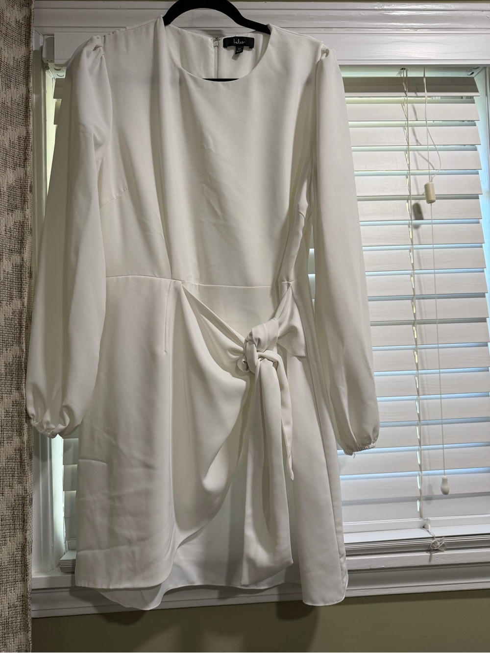 Lulu's Ivory Long Sleeve Tie-Front Mini Dress